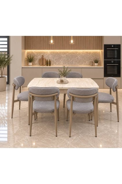 Regnum Serisi 80x130 Açılabilir Masa 6 Adet Silinebilir Sandalye Masa Takımı Metal İskelet Gri