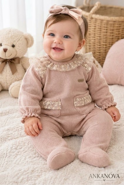 Baby Girl Newborn Bebe Collar Lace Detailed Back Snap Closure Jumpsuit (Order One Size Larger)