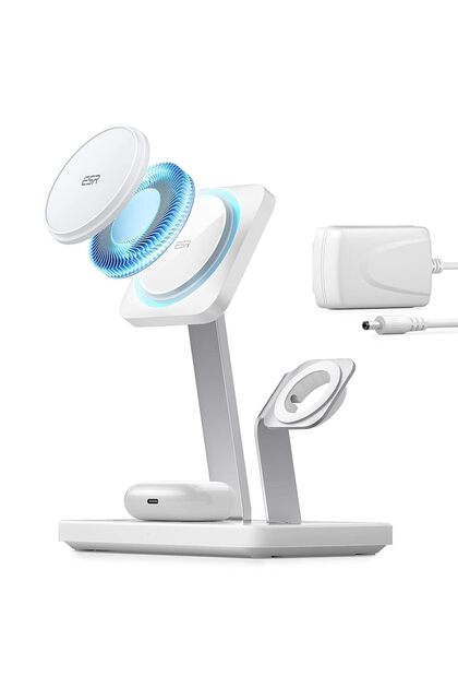 3-in-1 MagSafe Charger Stand with CryoBoost, 15W Apple Certified Charging Station for iPhone 17/16/15, Apple Watch, AirPods, White