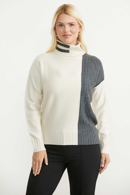 Full Fisherman Motif Combination Knitwear Sweater - Light Beige