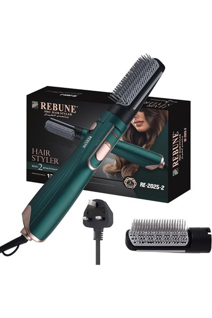 RE-2025-2Green 1200W Hot Air Styler Hair Electric Brush Fast Heating (3s) Hair Styler with 2 Brush
