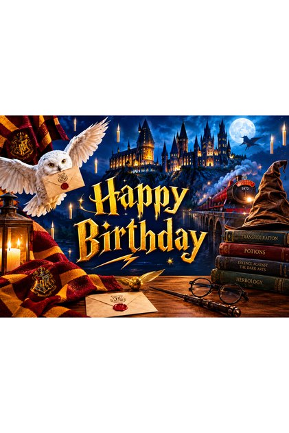 Harry Potter Temalı Kişiye Özel Doğum Günü Afişi 100x70 cm Vinil Branda