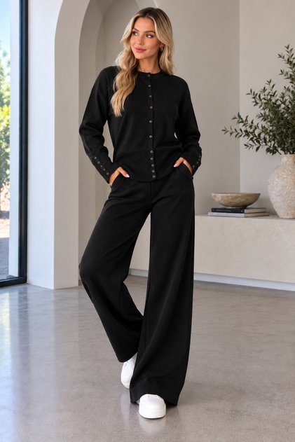 Women's Sporty and Stylish Knitwear Double Set with Snap Detail