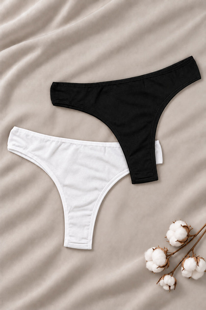 Women's Laundry Cotton Brazilian Panties Black-White 2-Pack