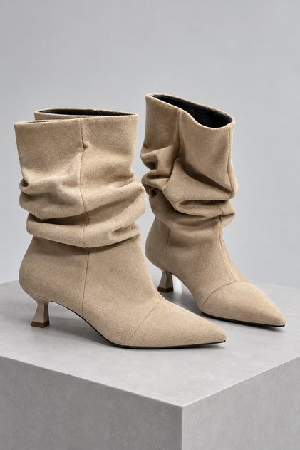 Crease Gathered Pointed Toe Thin Heeled Women's Boots