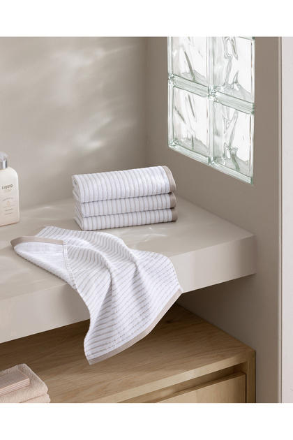 Trace 4-Piece Cotton Hand Towel Set - White/Beige