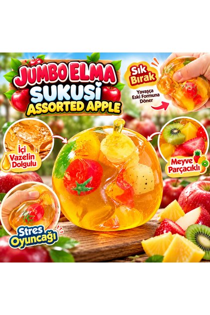 Vazelin Dolgulu İçi Meyve Parçacıklı Jumbo Elma Sukuşi | Stres Oyuncağı | 1 adet fiyatıdır