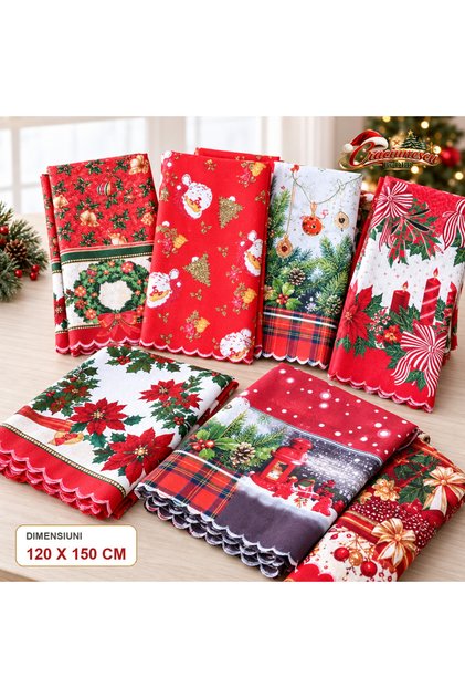 Fata de Masa de Craciun 120x150 cm, Textila, Imprimeu Festiv -