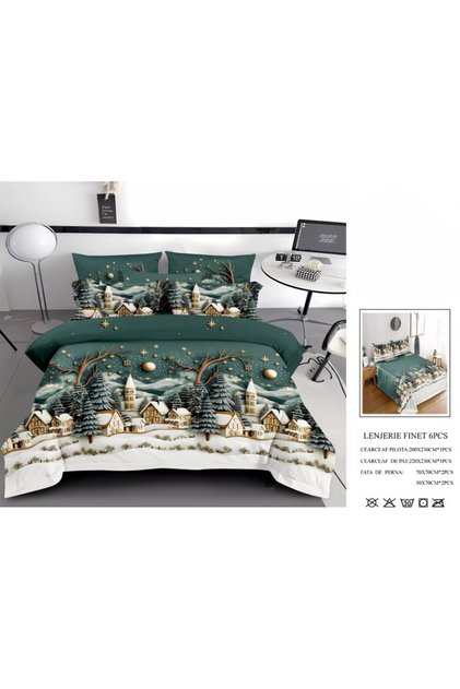 Set de lenjerie de pat Finet de Crăciun, 6 piese, Cearșaf 220x230 W LCF11574