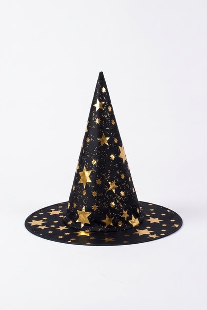 Black Star Patterned Lined Girl's Witch Hat