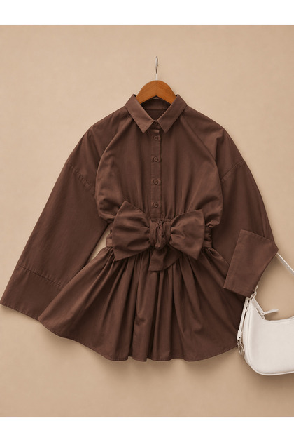 Tie-Waist Wide Sleeve Tunic - 6137 - Pck - Brown