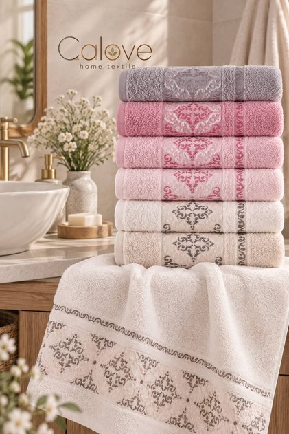 Safa 6-Piece Patterned Hand and Face Towel Set 50X90 cm – Kitchen and Bathroom Towels