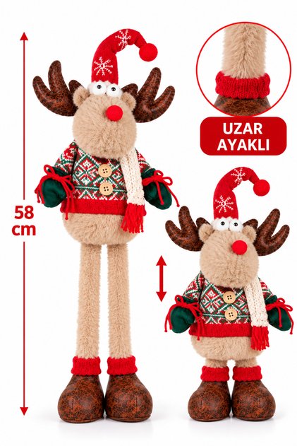 Yılbaşı Dekoratif Geyik Figürü 58 cm Uzayıp Kısalabilen Ayaklı Noel Süsü
