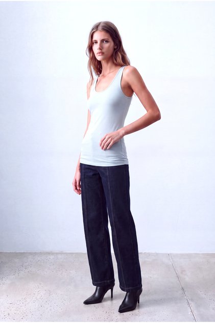Women's Light Blue Single Jersey Crew Neck Sleeveless Long Top Paige