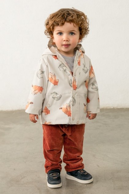 Baby Boy 1-4 Years Old Fleece Waterproof Raincoat Beige
