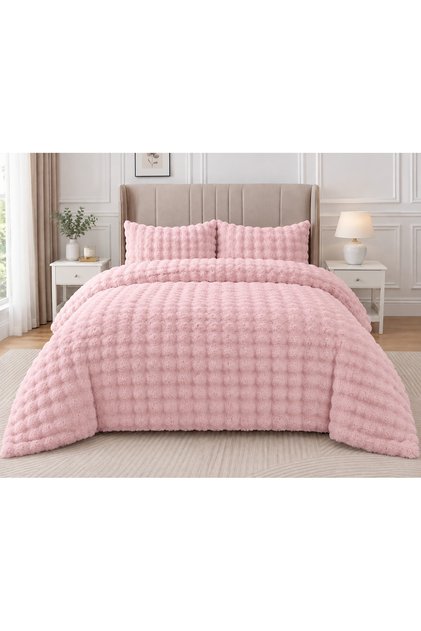 Diamond 3 Parça Yorgan Seti Çift Kişilik Kürk Comforter Set Pembe