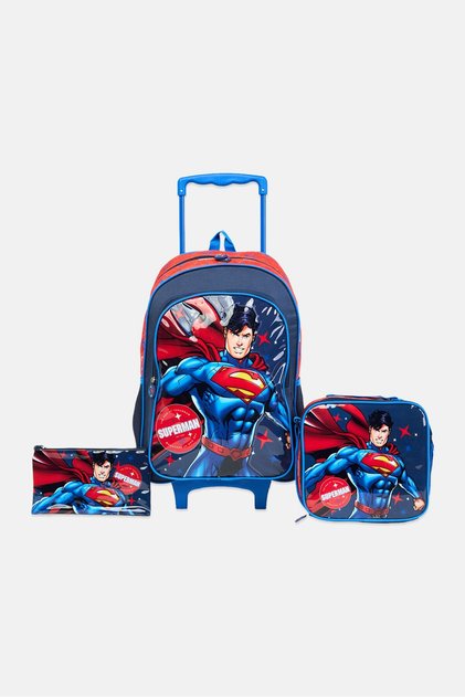Kids Boy Superman 3 In 1 Trolley School Set, Multicolor