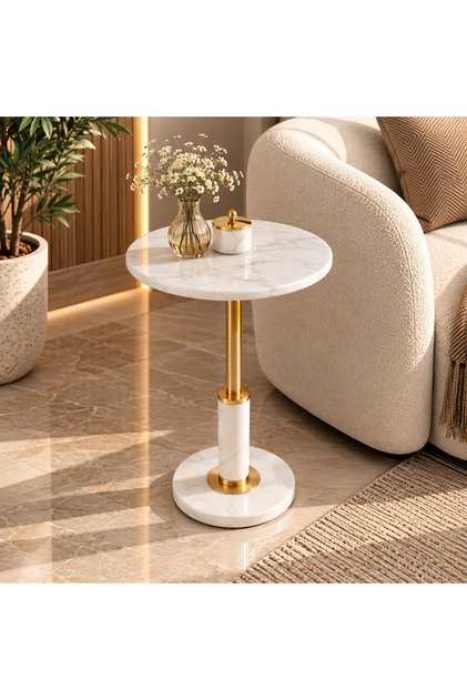 Marble Surface and Metal Leg Marble Texture Service Table