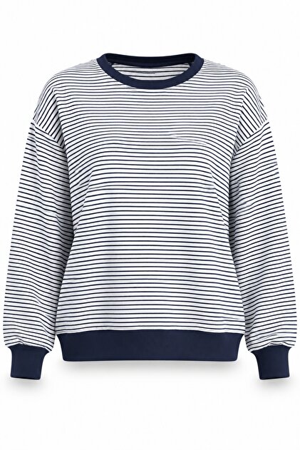 Navy Blue Oversize Striped Sweatshirt 27368