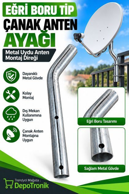 Çanak Anten Ayağı Eğri Boru Tip Metal Uydu Anten Montaj Direği DT-8758
