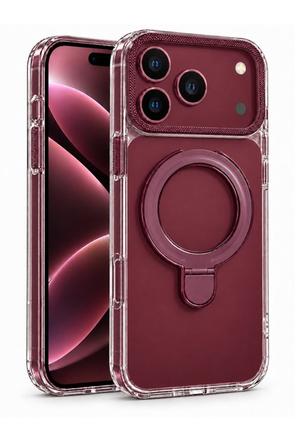 Iphone 17 Pro Max / 18 Pro Max Uyumlu Magsafe Şarj Destekli Açılır Halka Stantlı Şeffaf Kılıf Kapak