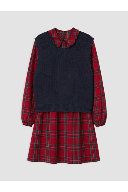 Checkered Embroidered Girls' Dress and Sweater for Style Enthusiasts from Uzg Store