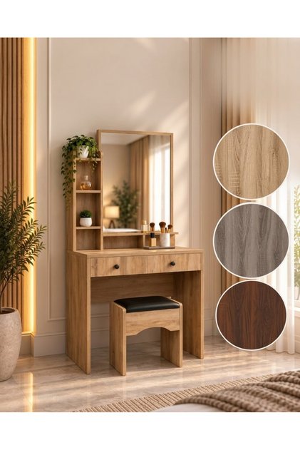 Modern Design Dressing Table with Stool and Mirror