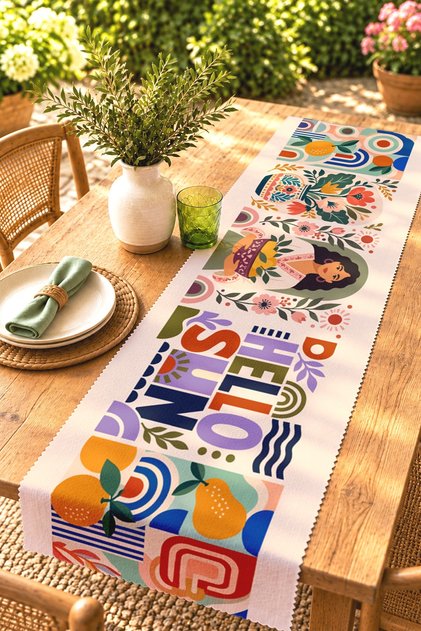 Simple Girl and Flowers Patterned Runner/Tablecloth/Placemat