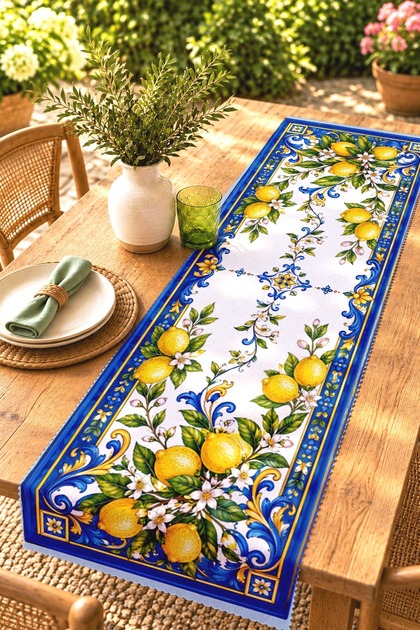 Artistic Lemon Tree Patterned Runner / Tablecloth / Placemat