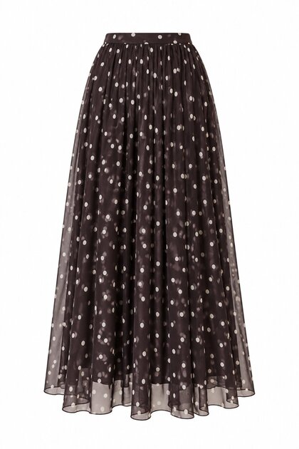 Brown Lined Chiffon Polka Dot Skirt - 2Y261028