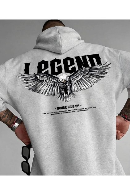 Legeno Never Give up Winged Bird Printed Hooded Sweatshirt