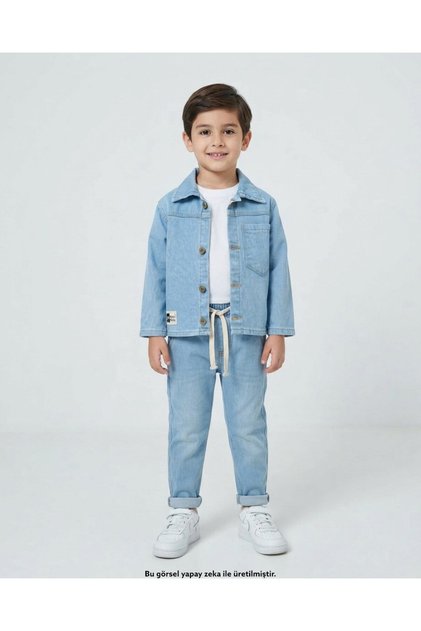 Boy's Slim Fit 3-12 Years 2-Piece Denim Set, Stylish Set with Denim Jacket & Shirt and Pants
