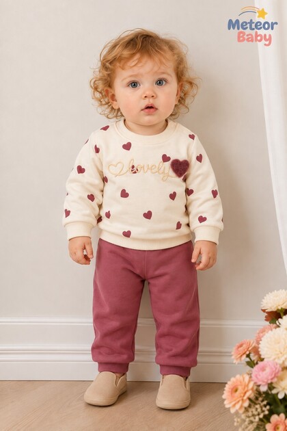 Baby Girl Set Lovely Heart Patterned Long Sleeve Bottom Top Seasonal 2 Piece Set