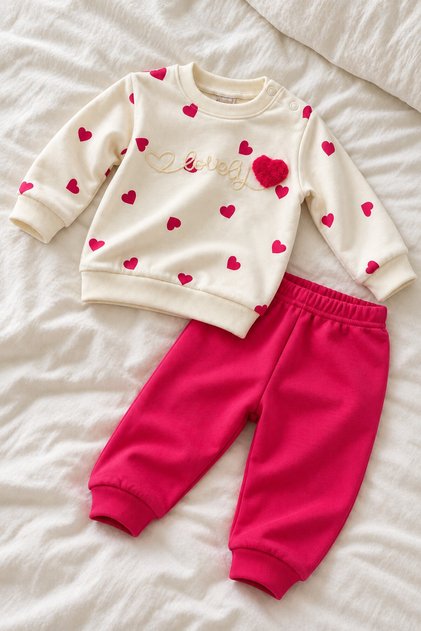 Baby Girl Set Lovely Heart Patterned Long Sleeve Bottom Top Seasonal 2 Piece Set