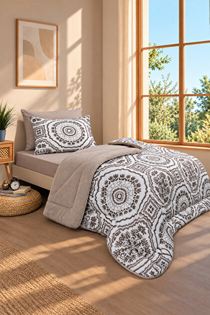 Single Sleeping Set Double-Sided Plush Welsoft Pufidik Sleeping Set (Quilt + Fitted Sheet + 2 Pillowcases)
