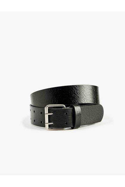 Faux Leather Belt with Metal Buckle and Double Hole Detail