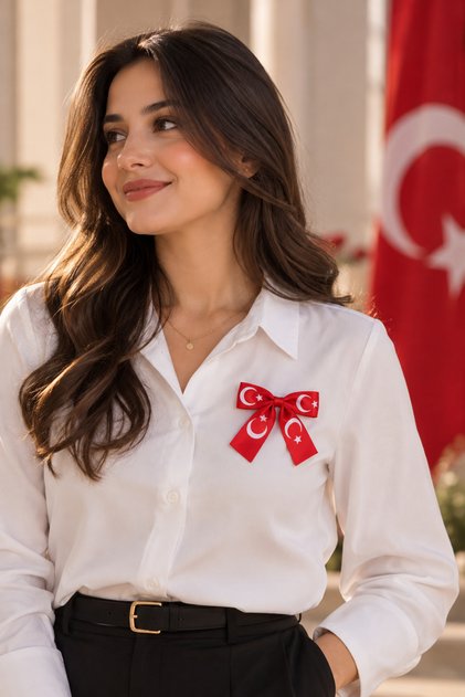 Ay Yıldızlı Kırmızı Kurdele Broş Yaka İğnesi 29 Ekim Cumhuriyet Bayramı Giyim Aksesuarı ( 1 adet )