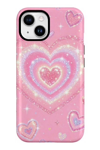 Compatible with iPhone 15 Plus / 14 Plus - Pink Heart, Double Layer Cover, Glossy Surface Protective Case