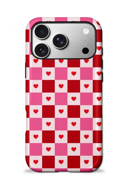 Compatible with iPhone 17 Pro - Plaid Heart Design, Double Layer Cover, Glossy Surface Protective Case