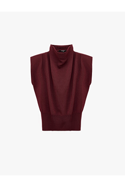 Regular Fit Drapeli Bell Accent Sleeveless High Neck Knitwear Top