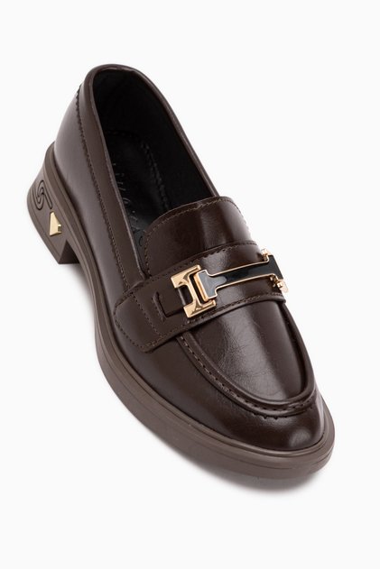 Drina Brown Buckle Women's Loafer Casual Shoes