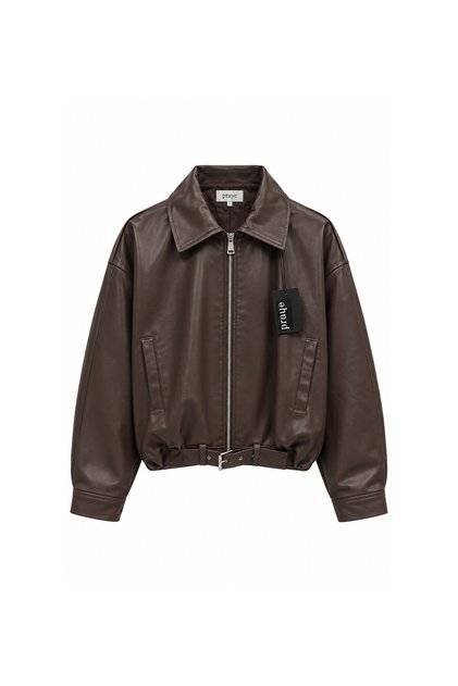 Belted Faux Leather Jacket Brown