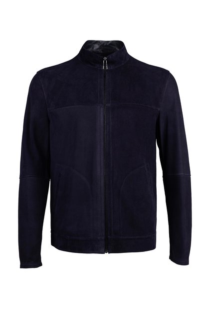 Men's Genuine Leather Navy Blue Suede Leather Coat