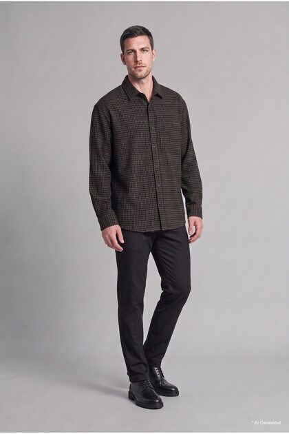 100% Cotton Regular Fit Polo Collar Pocketed Checkered Flannel Long Sleeve Shirt I0169Ax26Wn