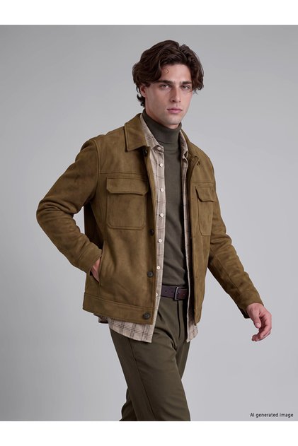 I Standart Fit Shirt Roba Collar Men's Suede Jacket from Freezen Store