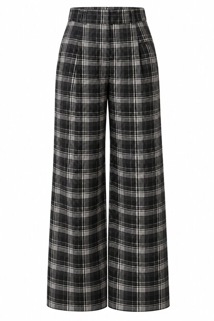 Anthracite Plaid Patterned Trousers - 2Y5004