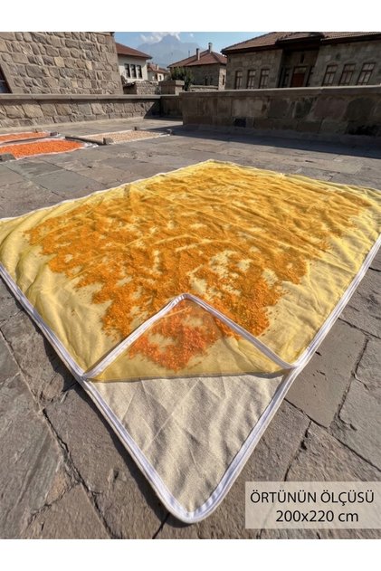 Büyük Boy Kurutma Örtüsü Üzeri Sarı Tül Fermuarlı Doğal Kurutma Bezi 200x220/Sebze, Meyve, Tarhana ve Erişte Kurutma Bezi