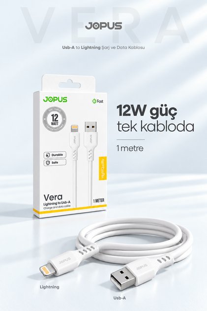 iPhone Uyumlu USB to Lightning Şarj Kablosu 1M Beyaz Standart