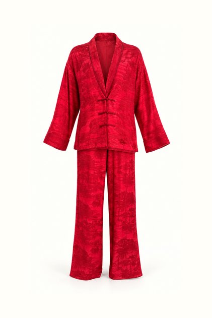 Red Jacquard Suit with Knot Buttons