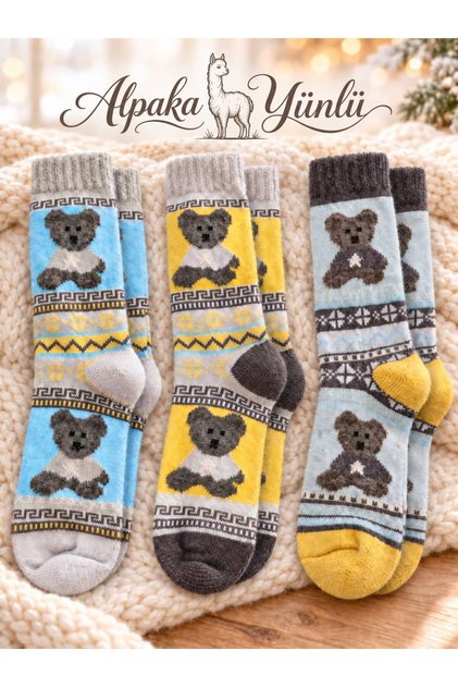 Socks Premium 3 Pairs Women's Alpaca Wool Soft Washable Norwegian Type Thermal Patterned Socks